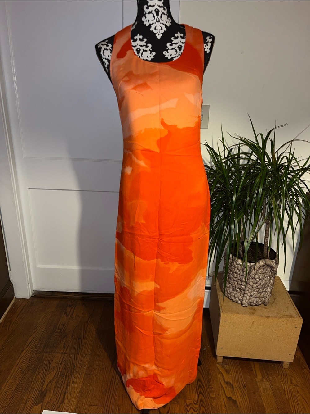 Vintage Christian Lacroix Paris Orange Abstract Print Maxi Dress 6089